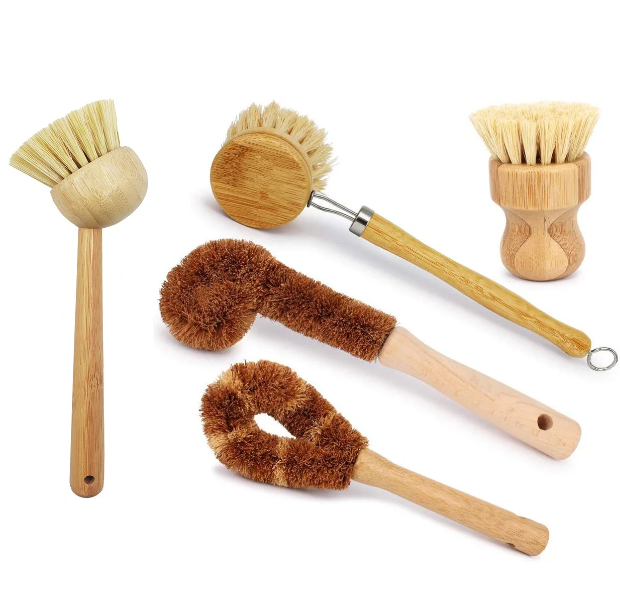 Eco-friendly natural  Kitchen Brush Set Wooden bamboo floor Vegetable Dish Bottle Pot Brush Sisal cleaning Brush