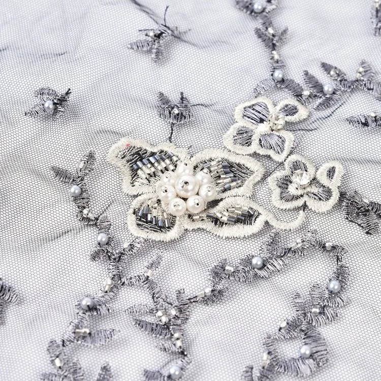100% polyester bridal luxury beads sequins flower embroidery lace fabric for wedding