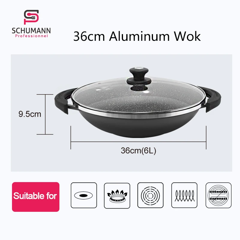 SCHUMANN 36cm induction cookware set aluminum nonstick wok