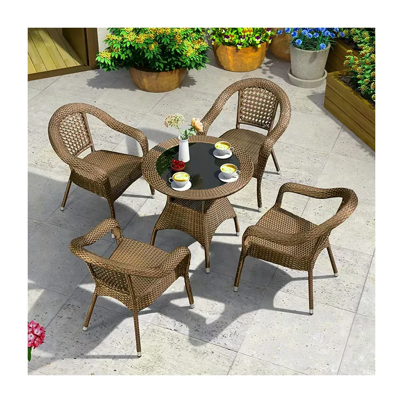 Outdoor table and chair courtyard outdoor outdoor balcony rattan woven waterproof sun protection leisure simple rattan chair