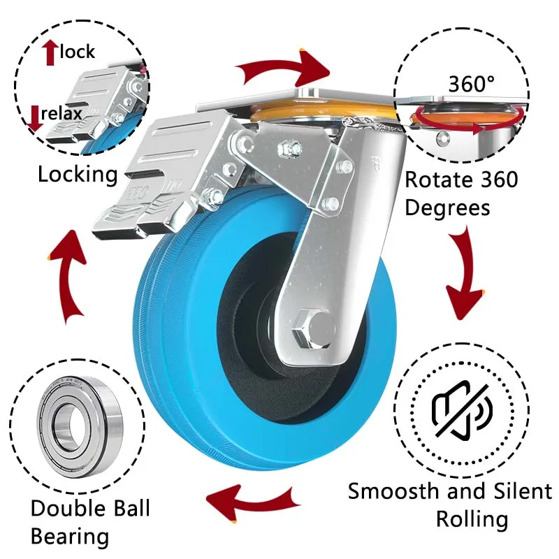 China supplier 4 inch 5 inch 6 inch 8 inch fixed Castors rubber heavy duty industrial caster wheels with iron core for sale