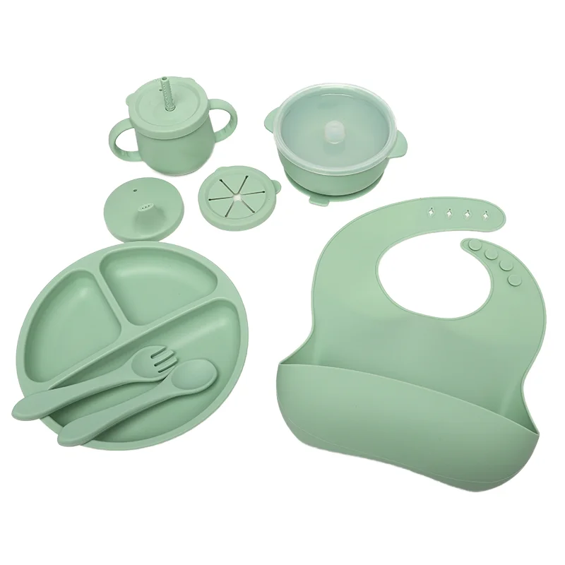 OEM ODM Customized Silicone Baby Weaning Products Food Grade Silicone Baby Feeding Set Silicone Baby Bowl Suction Plate and Cups