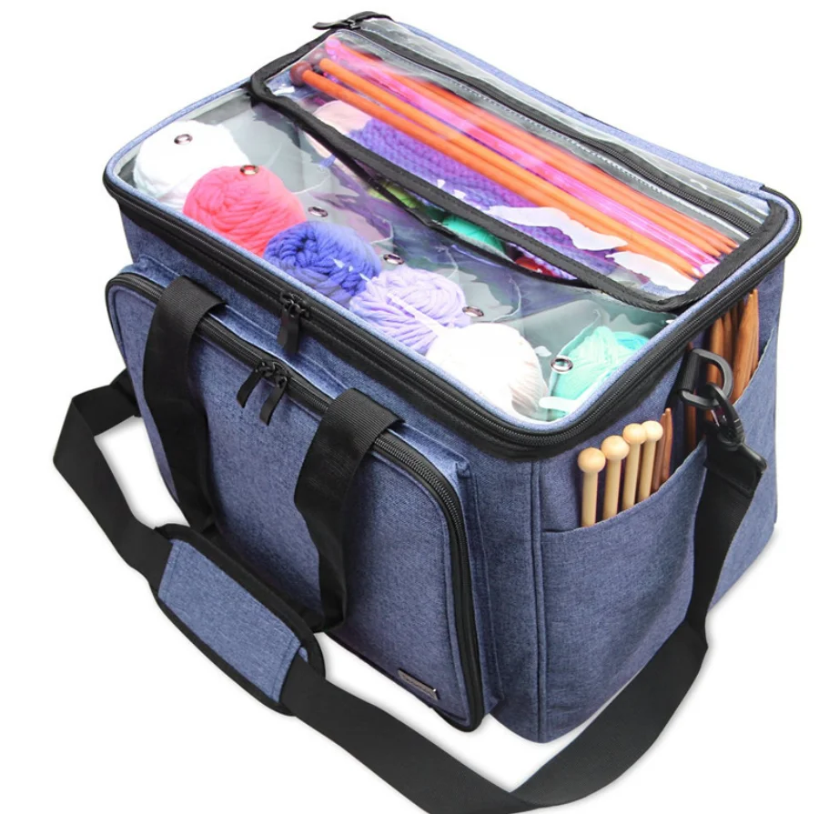 New Design Portable Large Capacity Knitting Yarn Crochet Hooks Storage Bag Wool Polyester Trapezoid