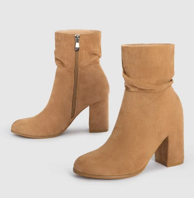 UP-1699J 8.3cm Chunky High Heel Shoes for Women Classic Ankle Female Boots for Autumn Winter