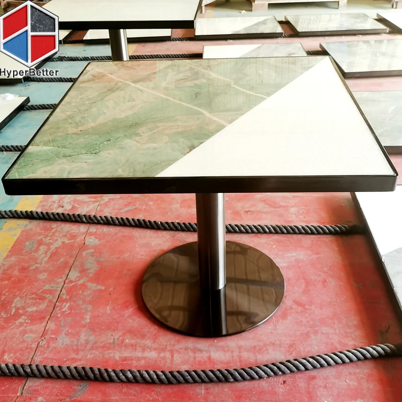 Custom Design inner pattern natural white green joint marble cafe table black stainless steel leg