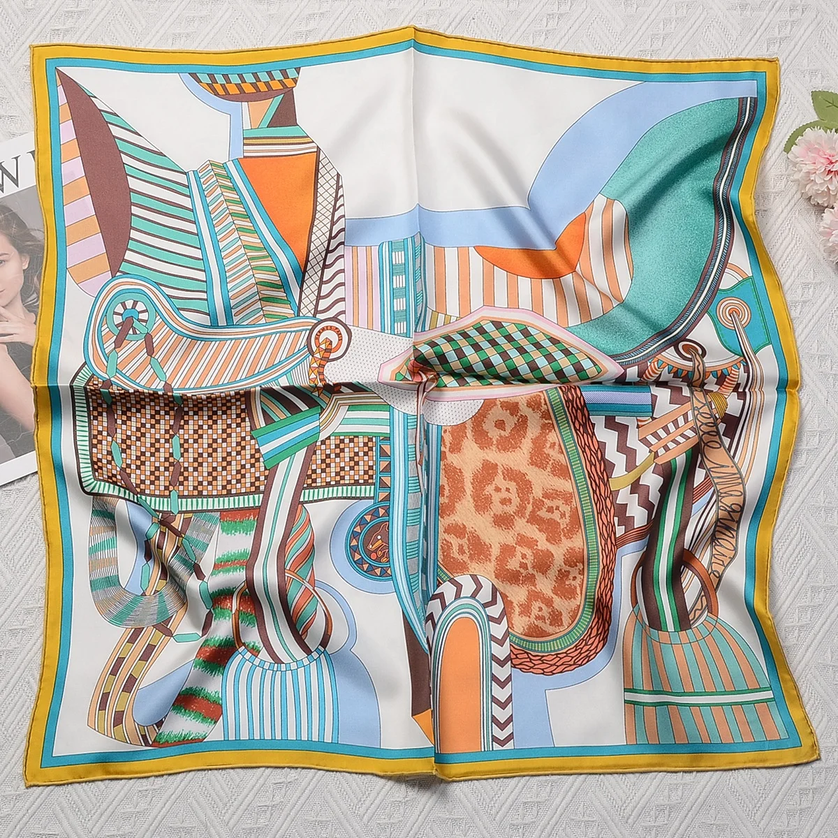 Custom Digital Printing Square Silk Scarves 100% Silk Scarf Printed Logo Double-sided Print Women head scarf