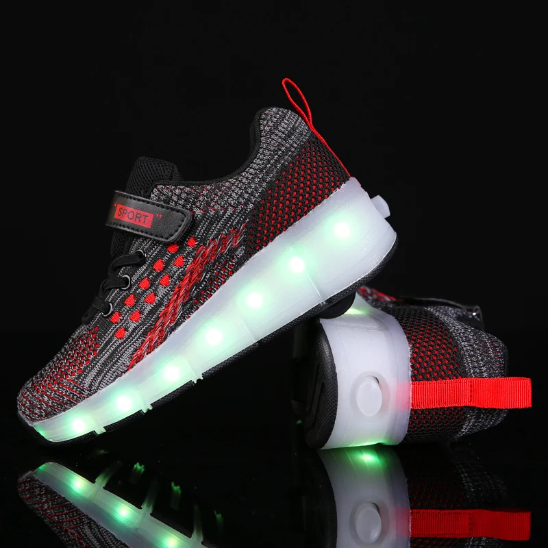 Drop Shipping 7 Colors LED Rechargeable Kids Roller Skate Shoes Single Wheel Shoes Sport Sneaker S