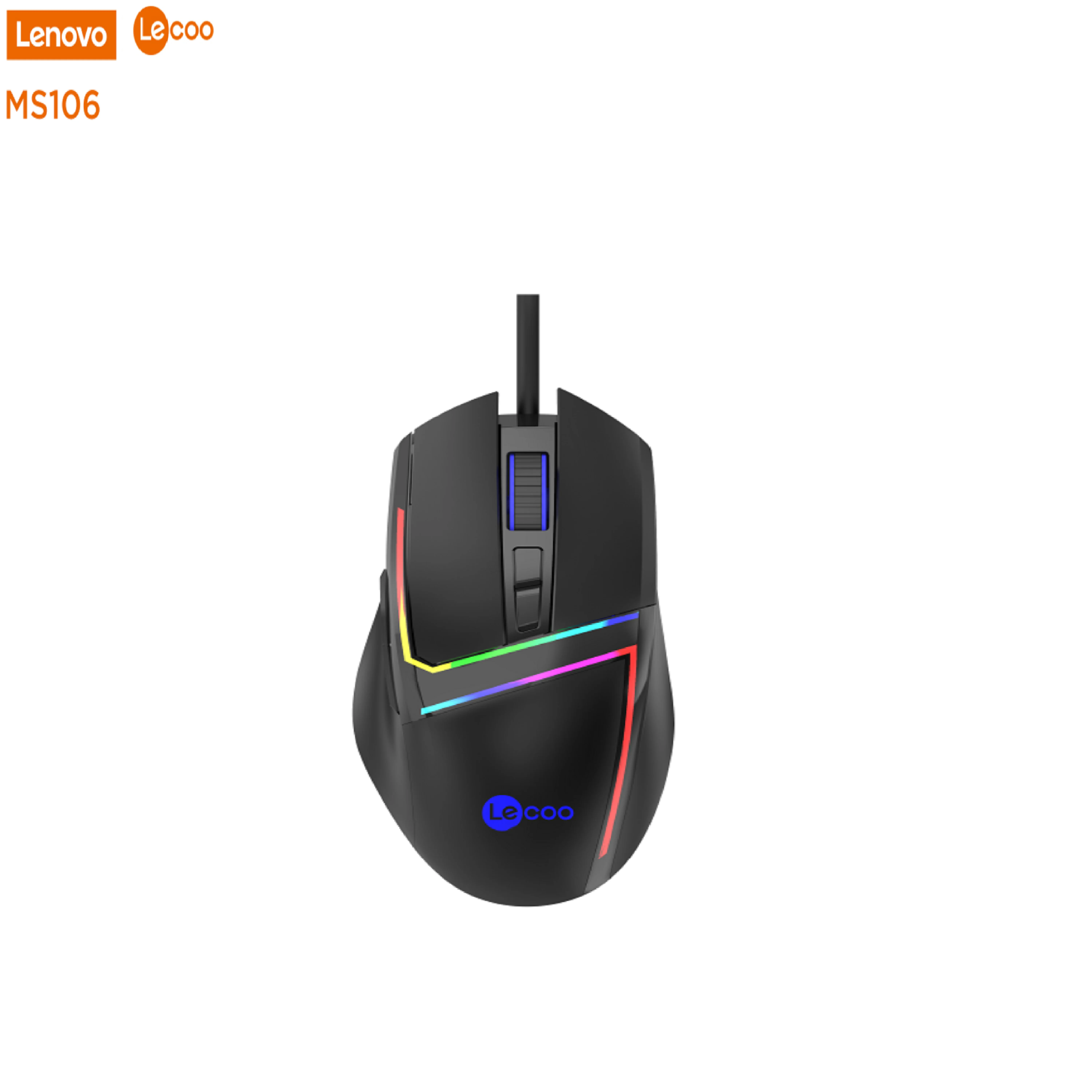 New Lecoo MS106 Gaming Mouse  Lighting Computer RGB Luminous Mouse Wired RGB Glowing Optical Glorious Lenovo Gaming Mouse for PC