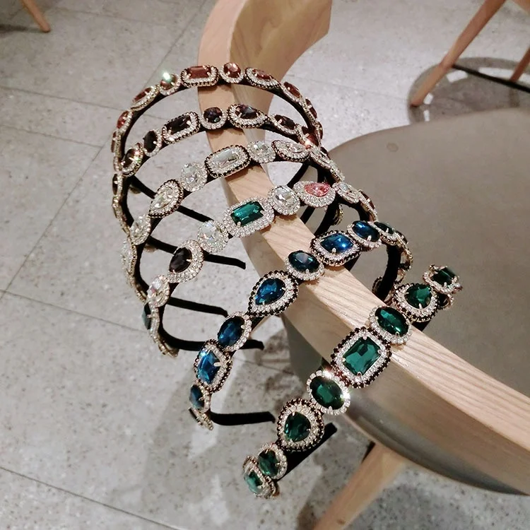 Women Hair Hoop Headwear Shiny Glam Gemstone Rhinestone Hear Jewelry In Bulk