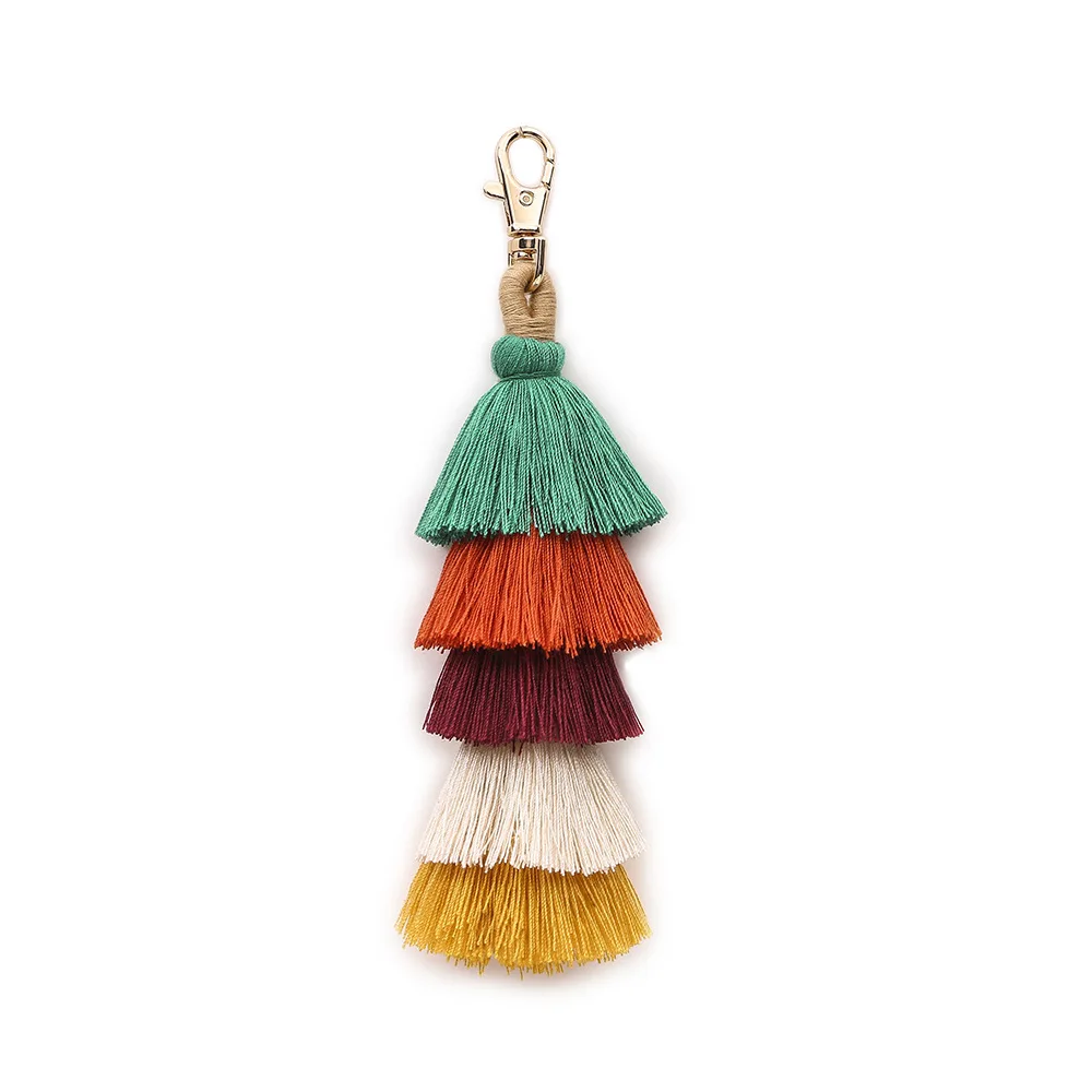 Boho Bag Pendant Bohemian Multi Color Tassel Bag Charm Pom Pom Purse Charm Handbag Charm Pompom Key Chain Tassel Keychain