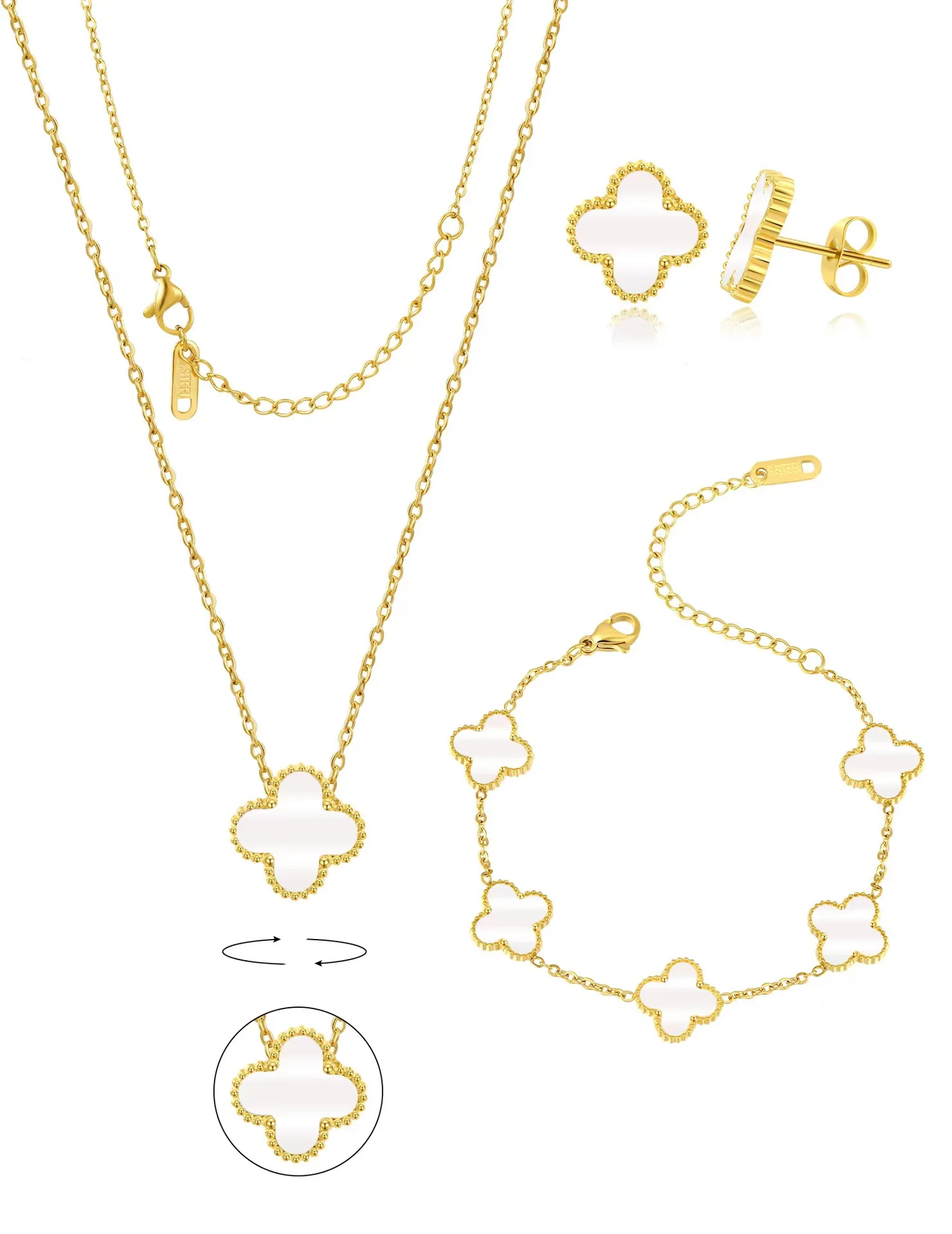 18K Gold necklaces women Fashion Necklace Flower Lucky Pendant Exquisite Earrings necklaces women Set Girl