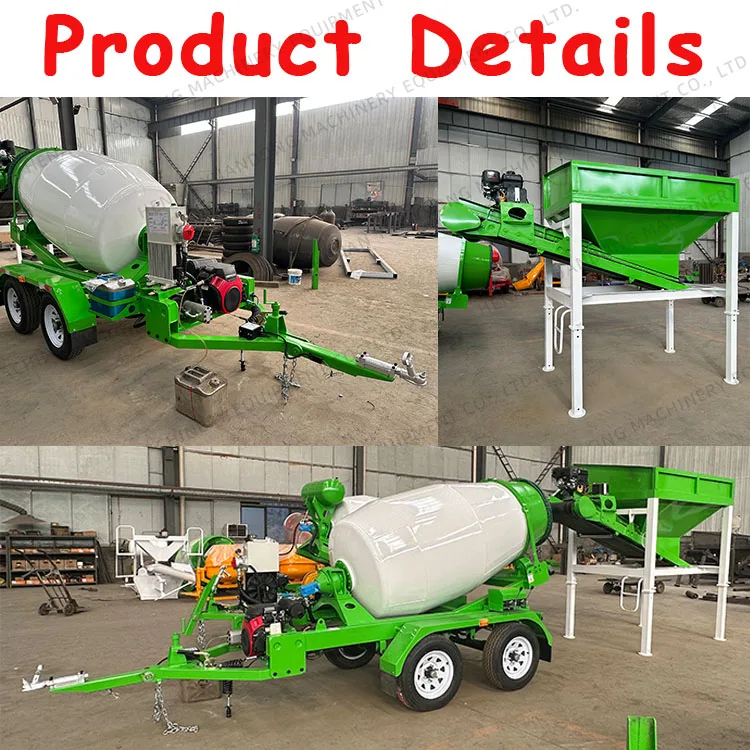1-2CBM Gasoline Concrete Truck mixer CementMixing Truck Hydraulic System 4m3 Self Loader mixer Trailer with Hopper