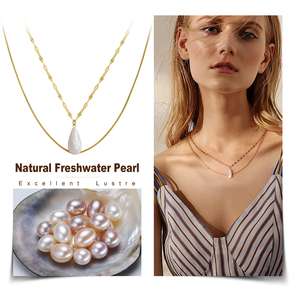 SPJ Low MOQ Designer Necklace Jewelry Double Layer Freshwater Baroque Pearl Necklace 925 Sterling Silver Chain for Lady