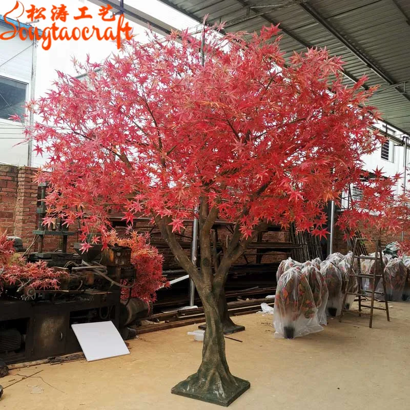 Jardin Vertical Garden Decoration 3 Meters Height Artificial Red Fake Maple Trees