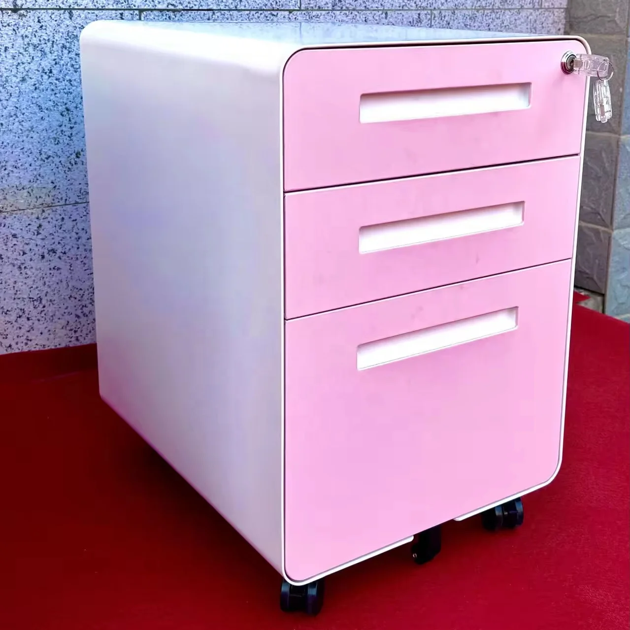 Home and Office Vertical Filing Cabinet Metal Storage Cabinet With 3 Drawer Mobile Pedestal Cabinet With 5 Wheels