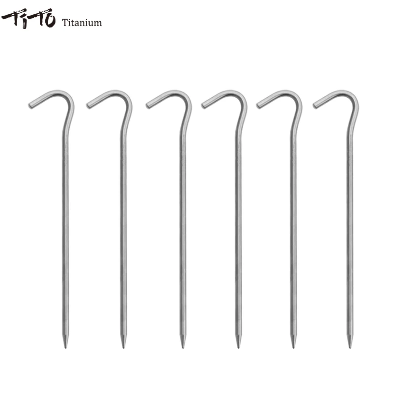TiTo Other Camping & Hiking Products Solid Titanium Alloy 5.0*170 Tent Peg Set Stakes J Hook Heavy Duty Camping Tent Accessories
