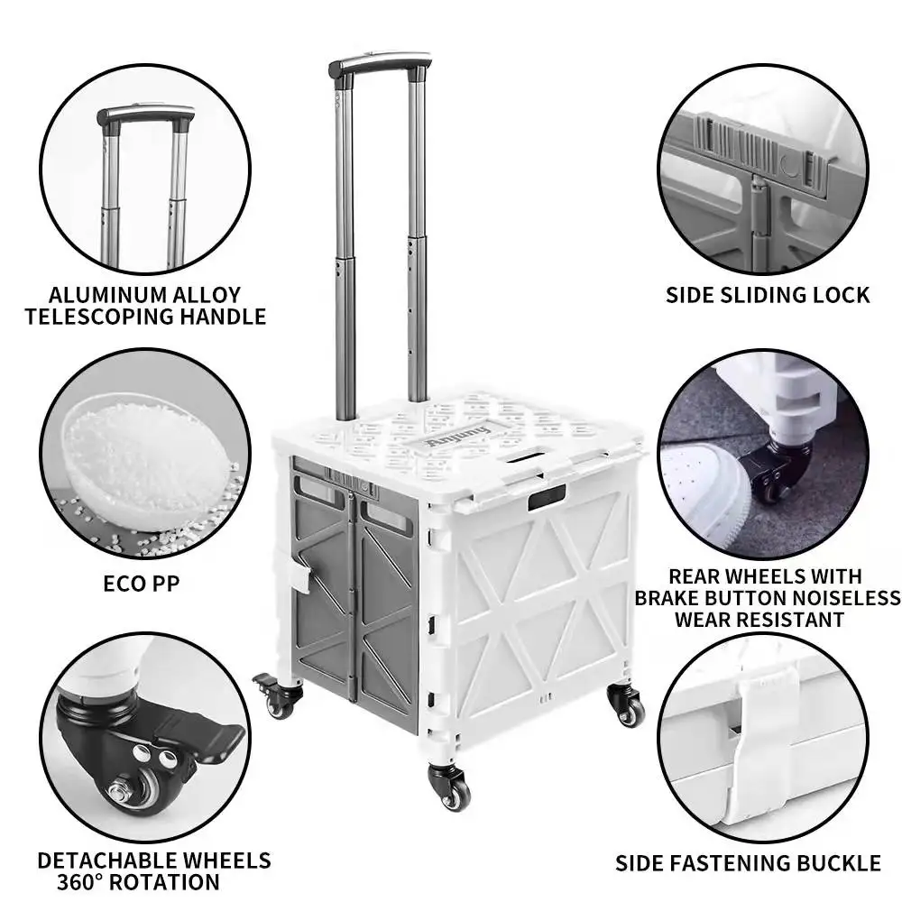 New Trendy Plastic Rolling Hand Supermarket Foldable Shopping Cart Mini Folding Shopping Trolley