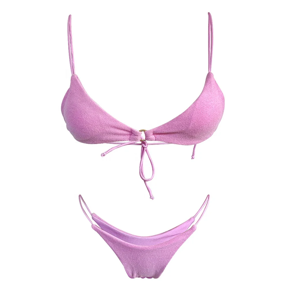 custom Swimming Set terry cloth bikini Lace up swimsuit fitness two piece swimwear beachwear