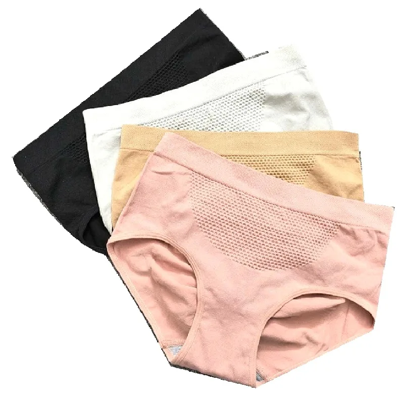 
3D Honeycomb warm underwear Pure Cotton Stalls Abdomen Shape Briefs Mid-waist Ladies Panties 