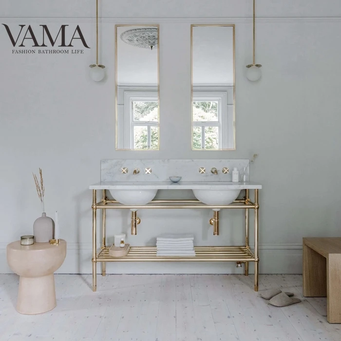 Vama фабрика 60 дюймов современный туалетный столик De Sallede Bain роскошный никель Матовая нержавеющая сталь ванная комната шкаф PB6182
