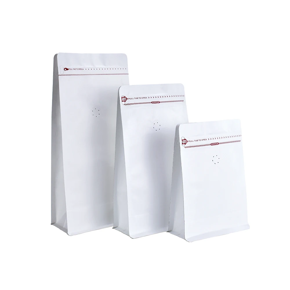 Matte White Finish Recycled Coffee Bag Packaging Bags 4 Oz 8Oz 12Oz Cafe Bags with Valve And Zipper