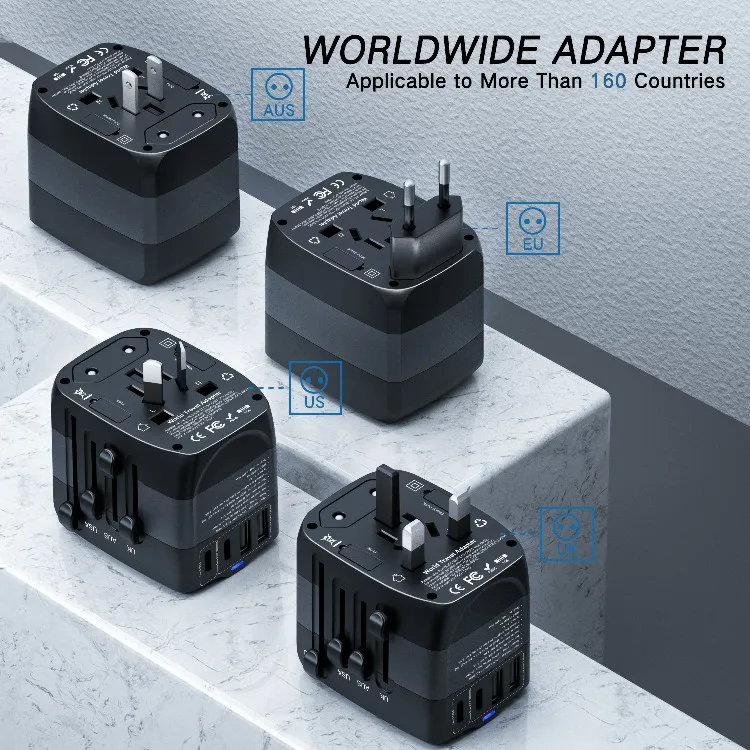 4-USB 1-C Universal Travel Charger Portable Plug Socket Adapter International Voltage Converter USB Travel Adapter Global Travel