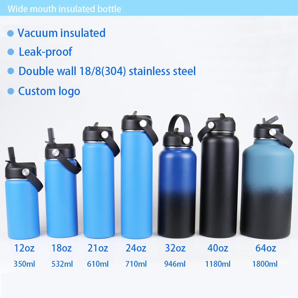Jarping Stainless Steel Water Bottle Sports Double Wall Vacuum Drink Flask With Straw Lid Custom Logo Bulk 32oz 40oz