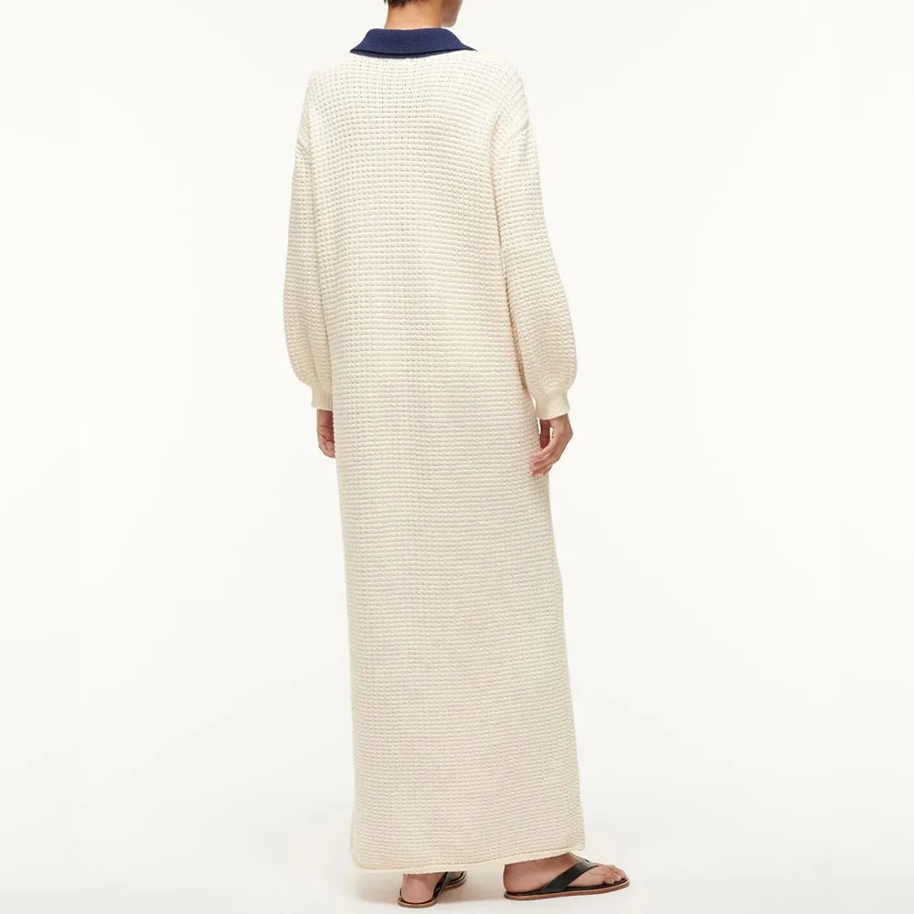 Knitwear Manufacturer Custom Autumn Winter chunky cotton waffle knit fabric features a long sleeve polo collar sweater  dress