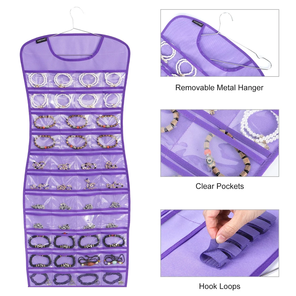Dual sided Jewelry Hanging Organizer Closet Necklace Holder for Earrings Rings Bracelets