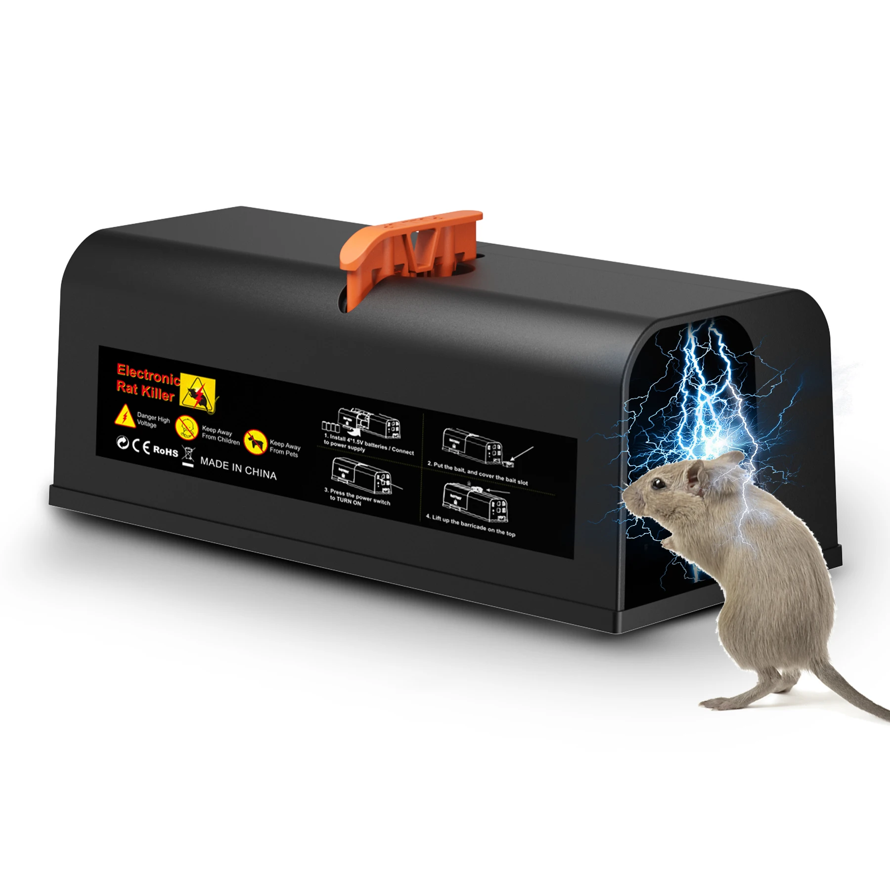 Electric Mouse Trap Zapper in No-touch Design Battery Rat Controller High-Voltage Rodent Mice Traps Mouse Killer for Home