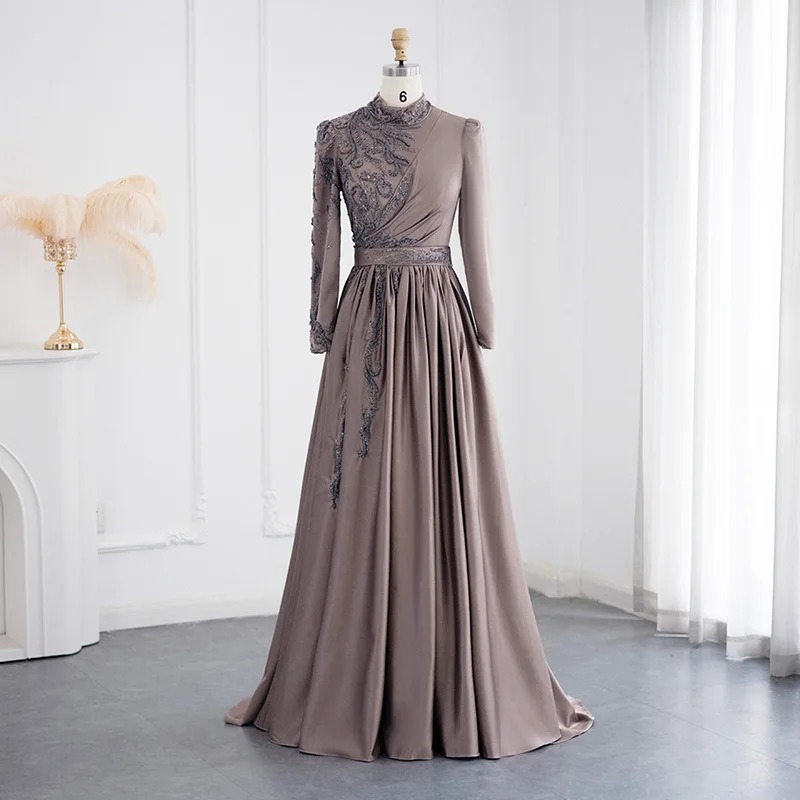 Jancember LSCZ173 Wholesale Long Sleeves Party Muslim Fashion Gowns For Women Evening Dresses