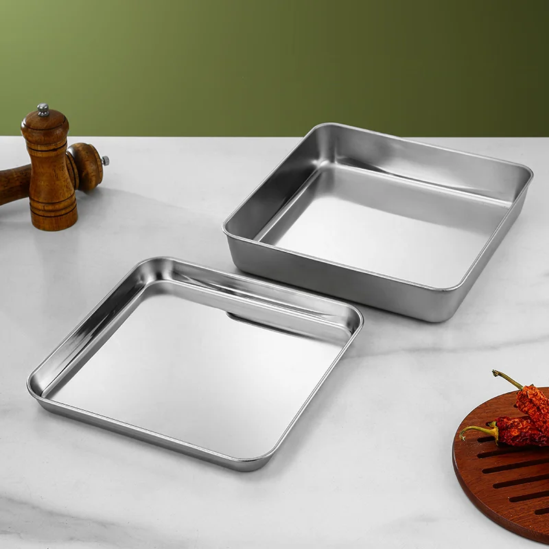 Dishwasher safe square plates sets dinnerware stainless steel serving tray metal baking tray
