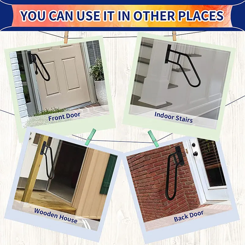 Factory Custom Black Powder Coated Non-Slip Metal Steel Pipe Outdoor Step Stairs U-Shape Wall Mounted Handrails