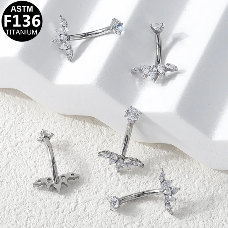 Gaby Transparent Zircon Titanium Butterfly Navel Ring G23 Titanium Nail with Gold Plating  Jewelry