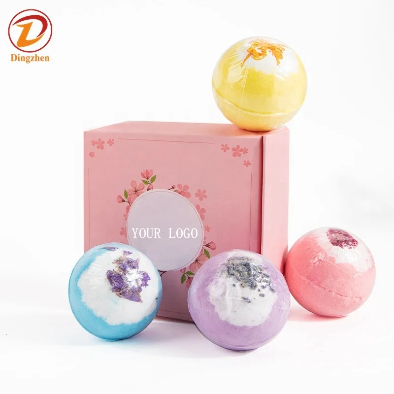 OEM Natural Scented SPA Foaming Salt Ball With Dry Flower Colorful Bath Bombs Essential Oil Bath Ball