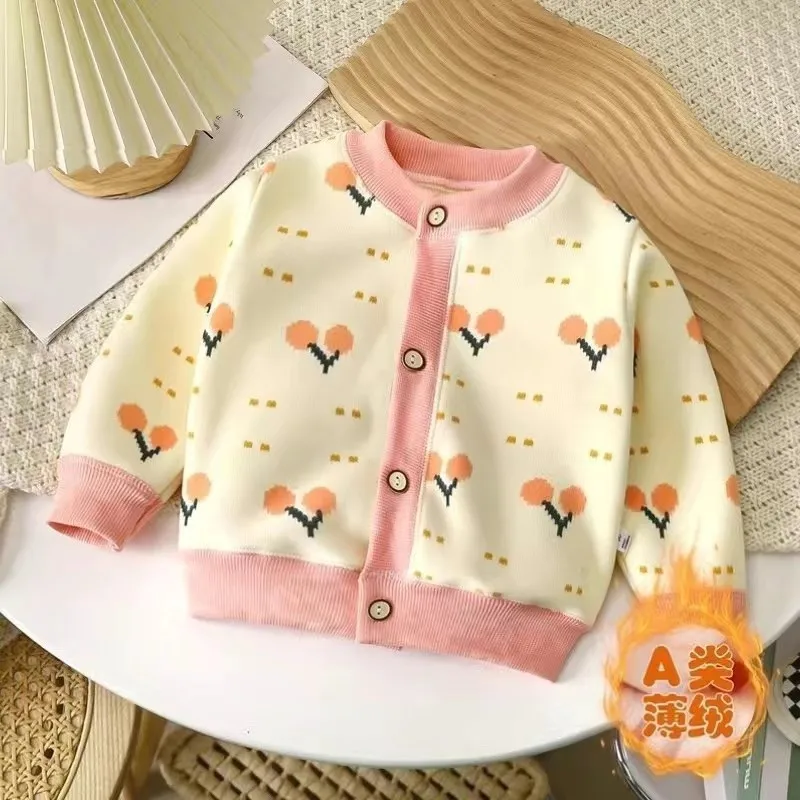 New baby clothes versatile knitted sweater jacket for girls warm cardigan thick outer sweater