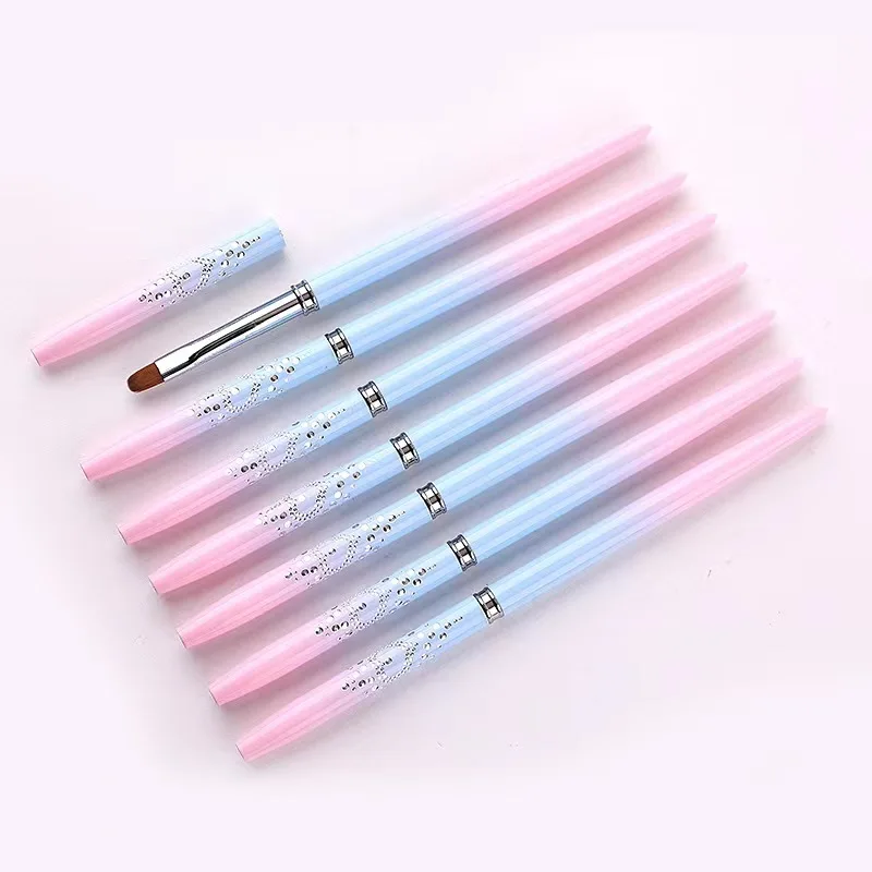 Nail Pen Nylon Gold Metal Handle Silicone Art Dotting Nail Brush Set Painting UV Gel Liner Nail Brush