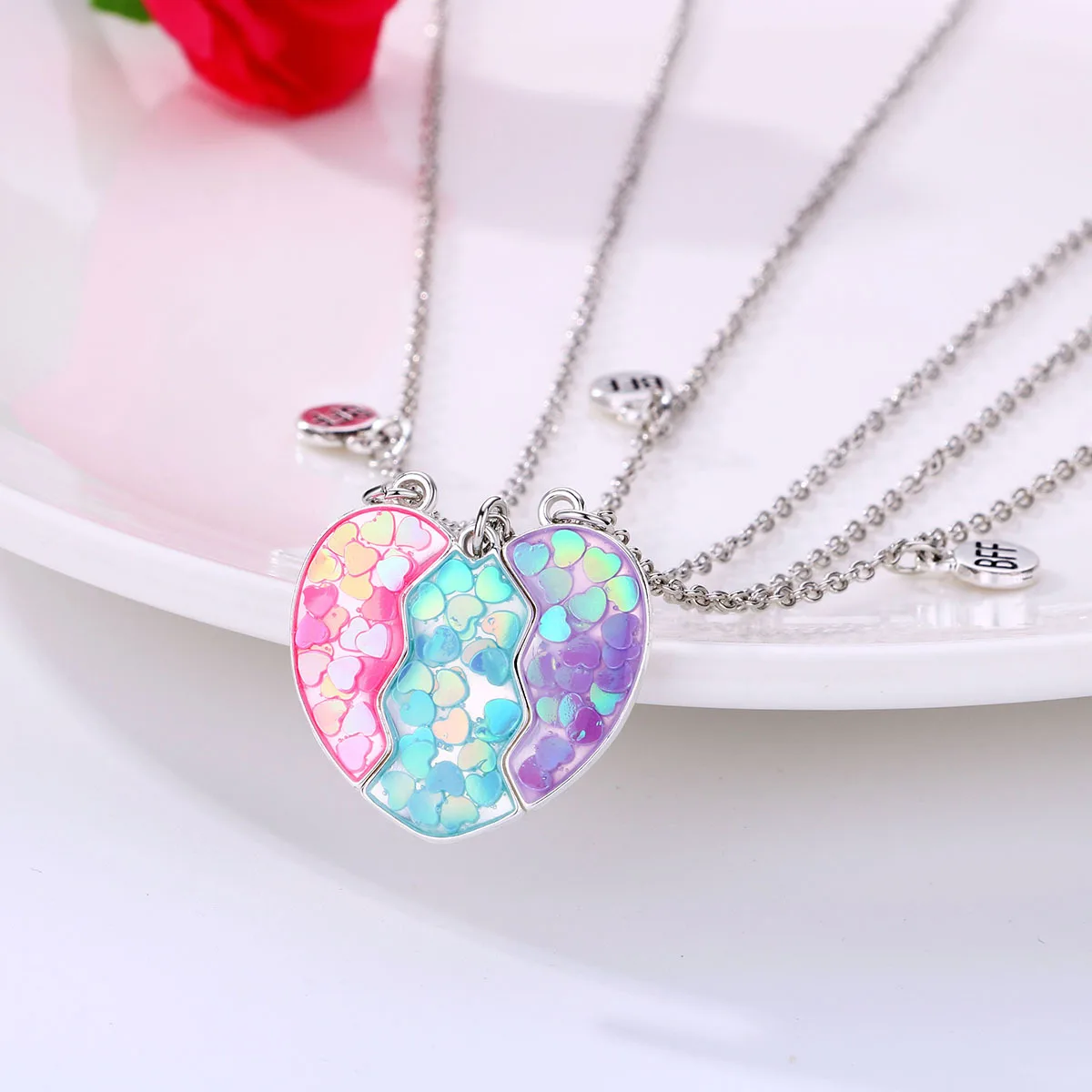 LC20240432 wholesale fashion kids best friend bff pendant couple heart pendant necklace for three