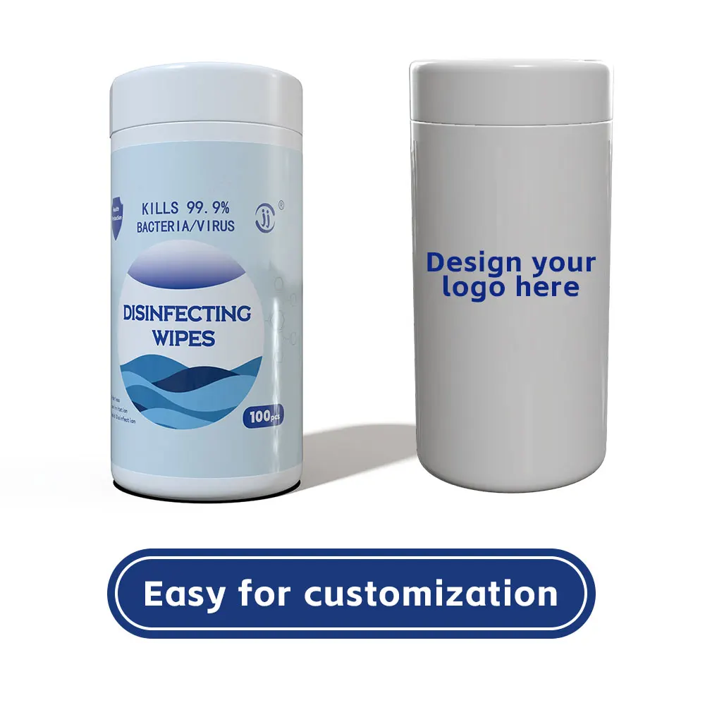 New Packaging OEM & ODM Disinfecting Wipes 100 Pcs Alcohol Wet Wipes Killing 99.9% Bacteria in Barrel