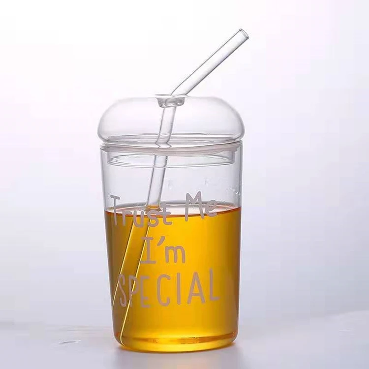 Clear Glass Cup With Drinking Straw Heat Resistant High Borosilicate