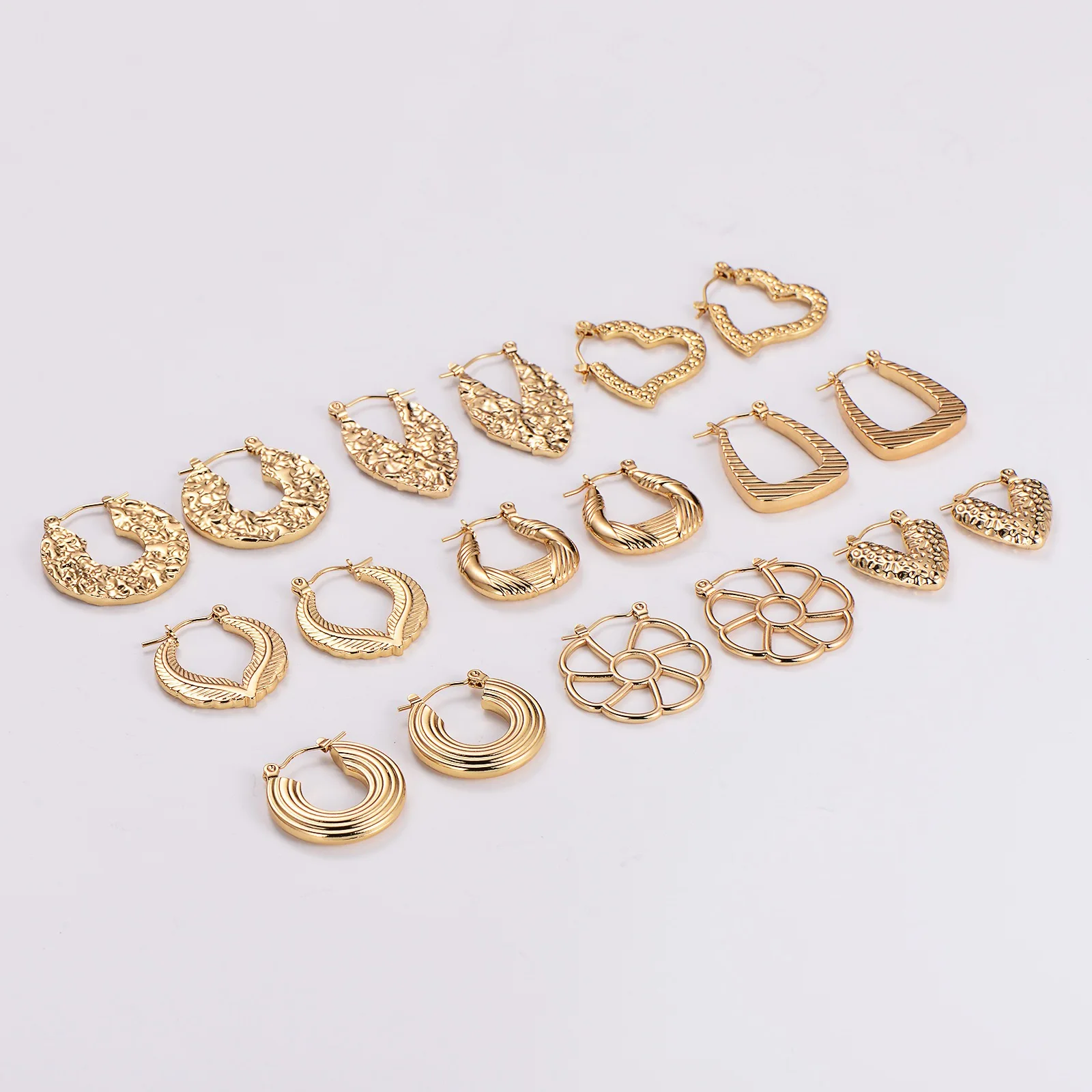 Jewelry Chunky Hoop Earring 18k PVD Gold Plated Stainless Steel Texture Hollow Hoop Earrings for women