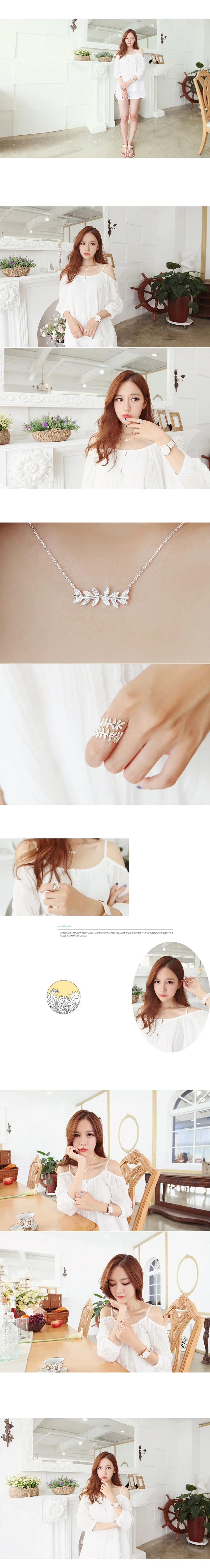 925 Sterling Silver Ring leaf inlaid diamond opening Korean sterling silver jewelry adjustable in two colors