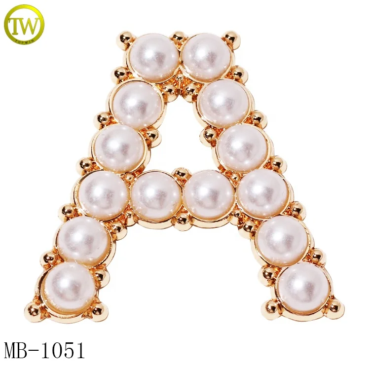 Fashion designer handbags metal letter tags gold plated suitcase embossed alphabet label plate hardware with pearl