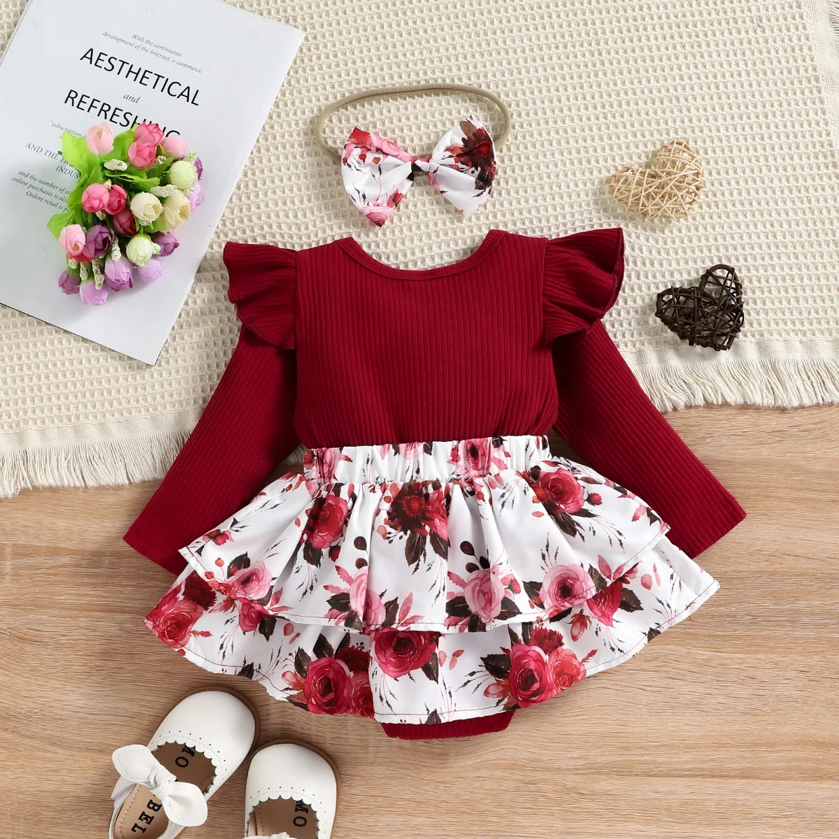 Custom Logo 1Pcs RTS Spring Autumn Bodysuit Baby Girls Newborn Infant Toddler Clothes Snap Button Ribbed Cotton Embroidered
