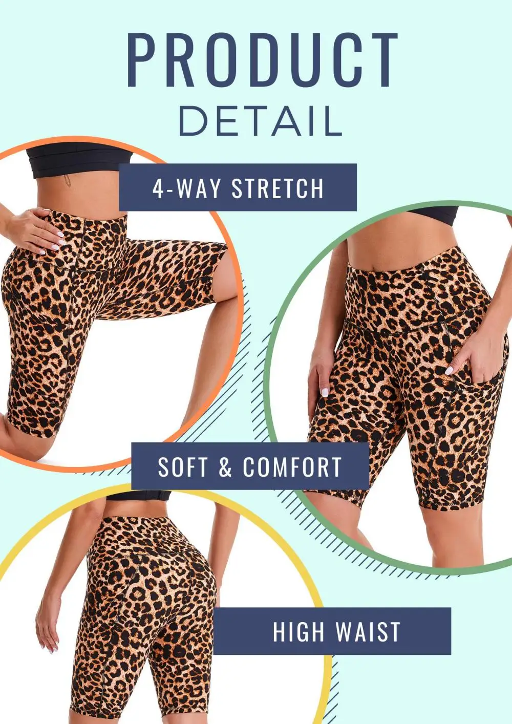
Leopard Pattern Biker Shorts Scrunch Butt Shorts High Waist Legging With Pockets 