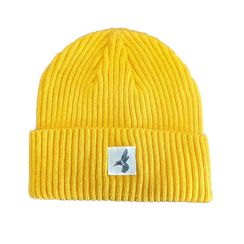adult OEM ODM custom logo knitted jacquard acrylic winter beanie hat without cuff