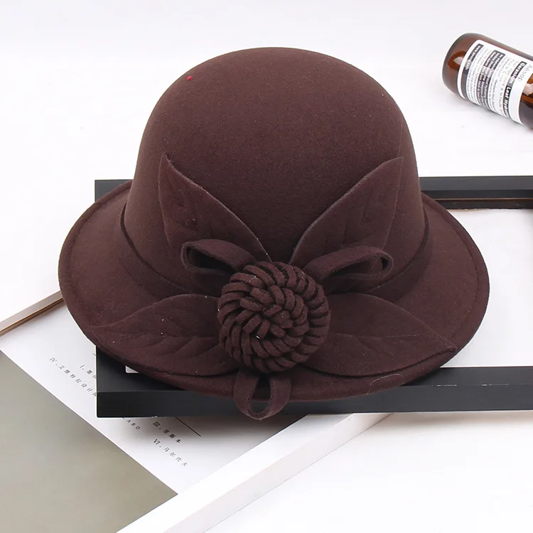 BESTELLA Brand Wholesale custom logo vintage fashion  Elegant winter floral Fedora Bucket Hat Bowler Women Church Flapper Hat