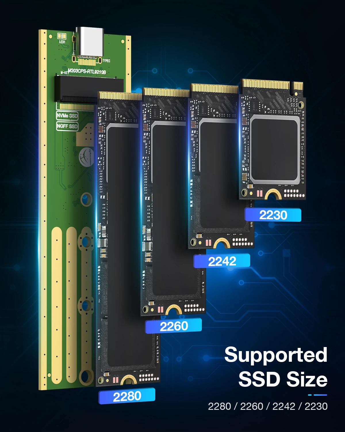 FIDECO New Design USB3.1 C to M.2 B Key B+M Key Nvme Ngff Pcie SSD Box Case 10Gbps High Speed Hard Drive SSD Enclosure