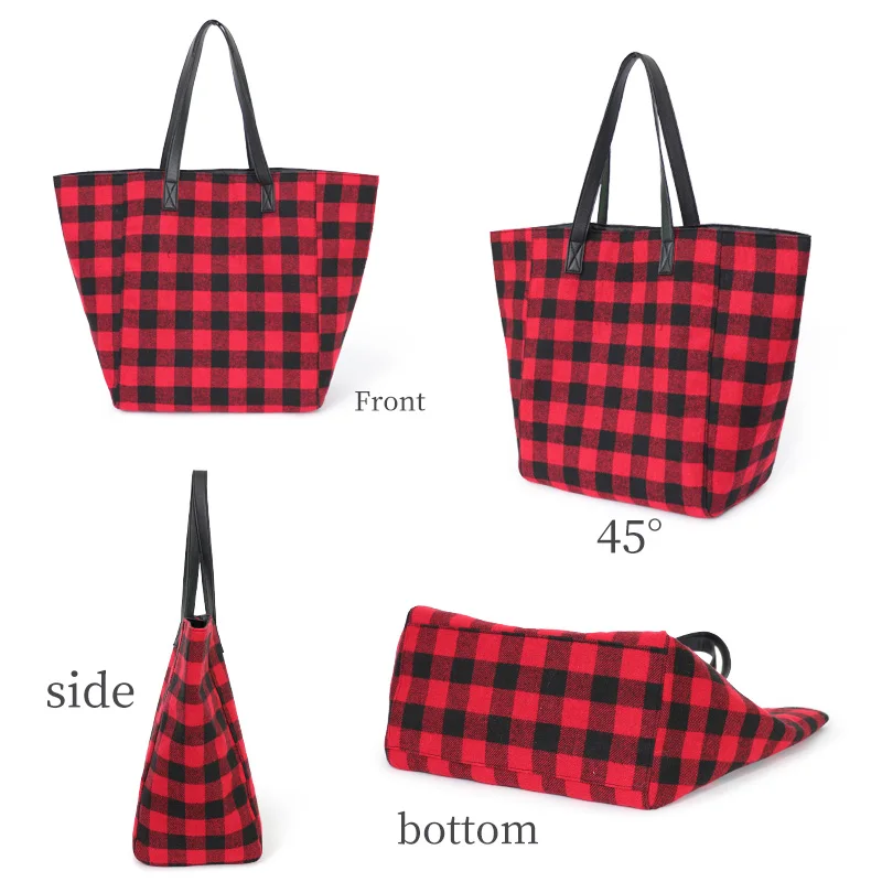 classical plaid deep tote bag large cotton checked shoulder bag custom printed tote bag with logo