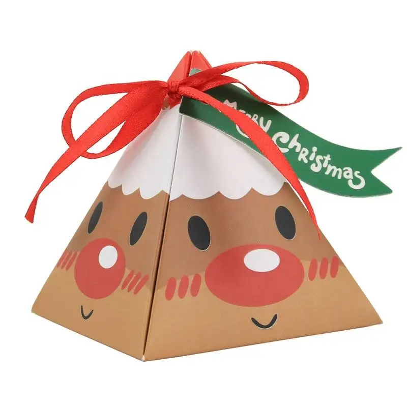 BSCI Hot Sale Korea Style Unique Design Small Christmas Triangle Paper Chocolate Candy Gift Packing Box With Ribbon